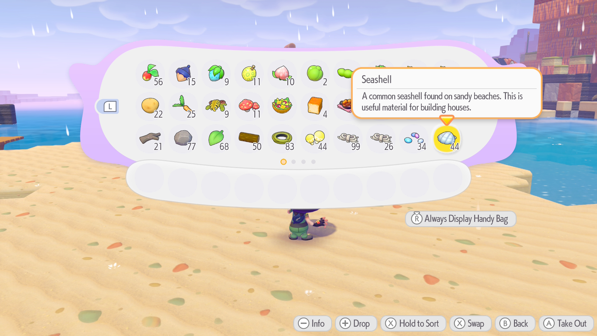 Pokopia screenshots of bulding and crafting materials in a game inventory
