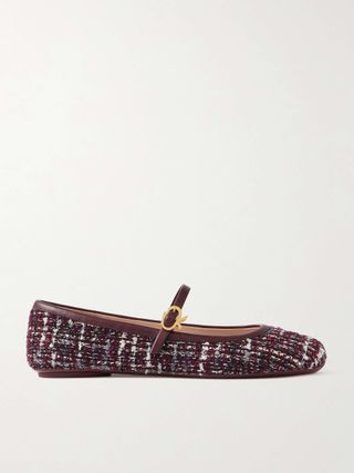 Carla Leather-Trimmed Tweed Mary Jane Ballet Flats