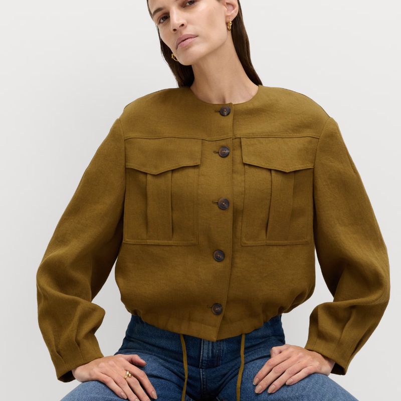 M&amp;amp;S, Collarless Utility Jacket With Linen