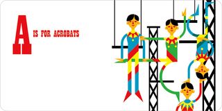 An colourful illustration of trapeze artists.