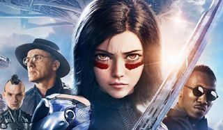Alita: Battle Angel cast lineup in front of the bright sky