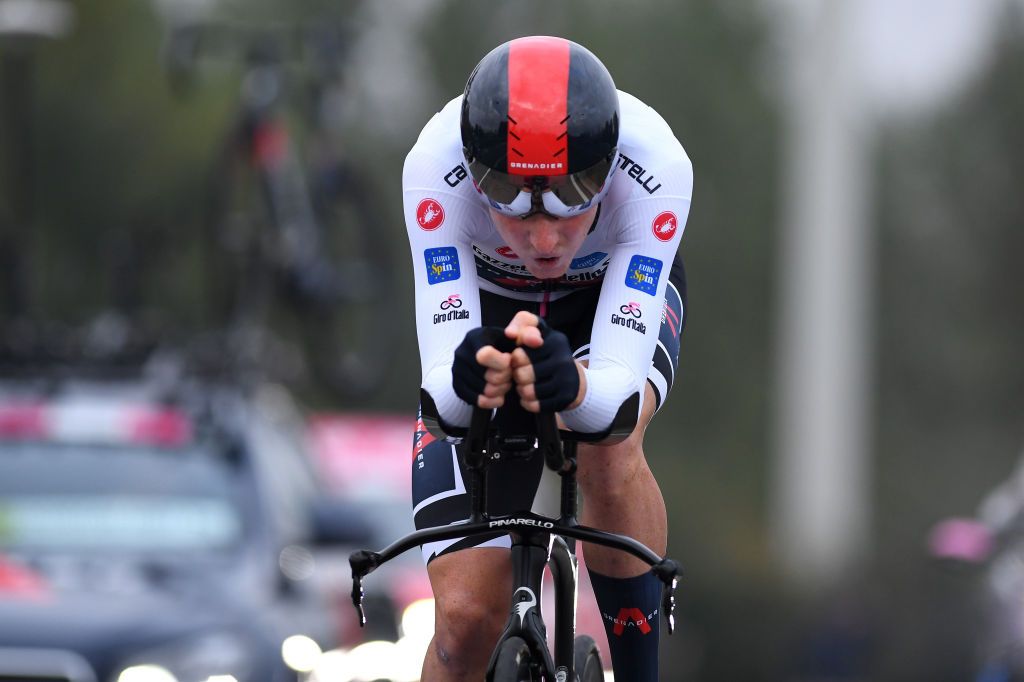MILANO ITALY OCTOBER 25 Tao Geoghegan Hart of The United Kingdom and Team INEOS Grenadiers White Best Young Rider Jersey during the 103rd Giro dItalia 2020 Stage 21 a 157km Individual time trial from Cernusco sul Naviglio to Milano ITT girodiitalia Giro on October 25 2020 in Milano Italy Photo by Tim de WaeleGetty Images