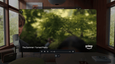 Watching a movie on the Google TV app in mixed reality on Android XR