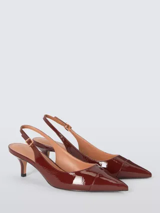 John Lewis Cosmos Leather Refined Kitten Heel Slingback Open Court Shoes, Burgundy