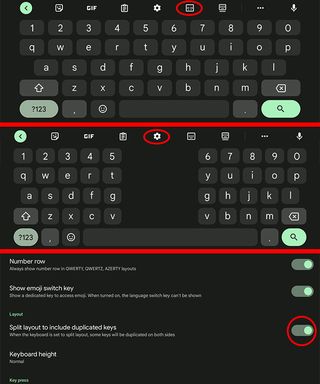 Setting the split keyboard layout on Gboard on a Samsung Galaxy Z Fold 4