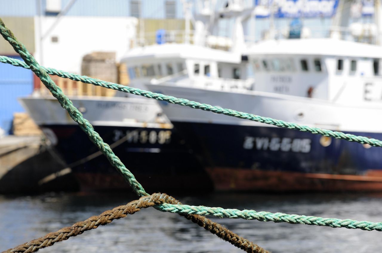 Fishing trawlers anchored in Spain.