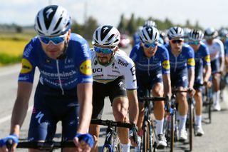 MILAN ITALY OCTOBER 06 Julian Alaphilippe of France and Team Deceuninck QuickStep competes during the 102nd MilanoTorino 2021 a 190km race from Magenta to Torino Superga 669m MilanoTorino on October 06 2021 in Milan Italy Photo by Tim de WaeleGetty Images