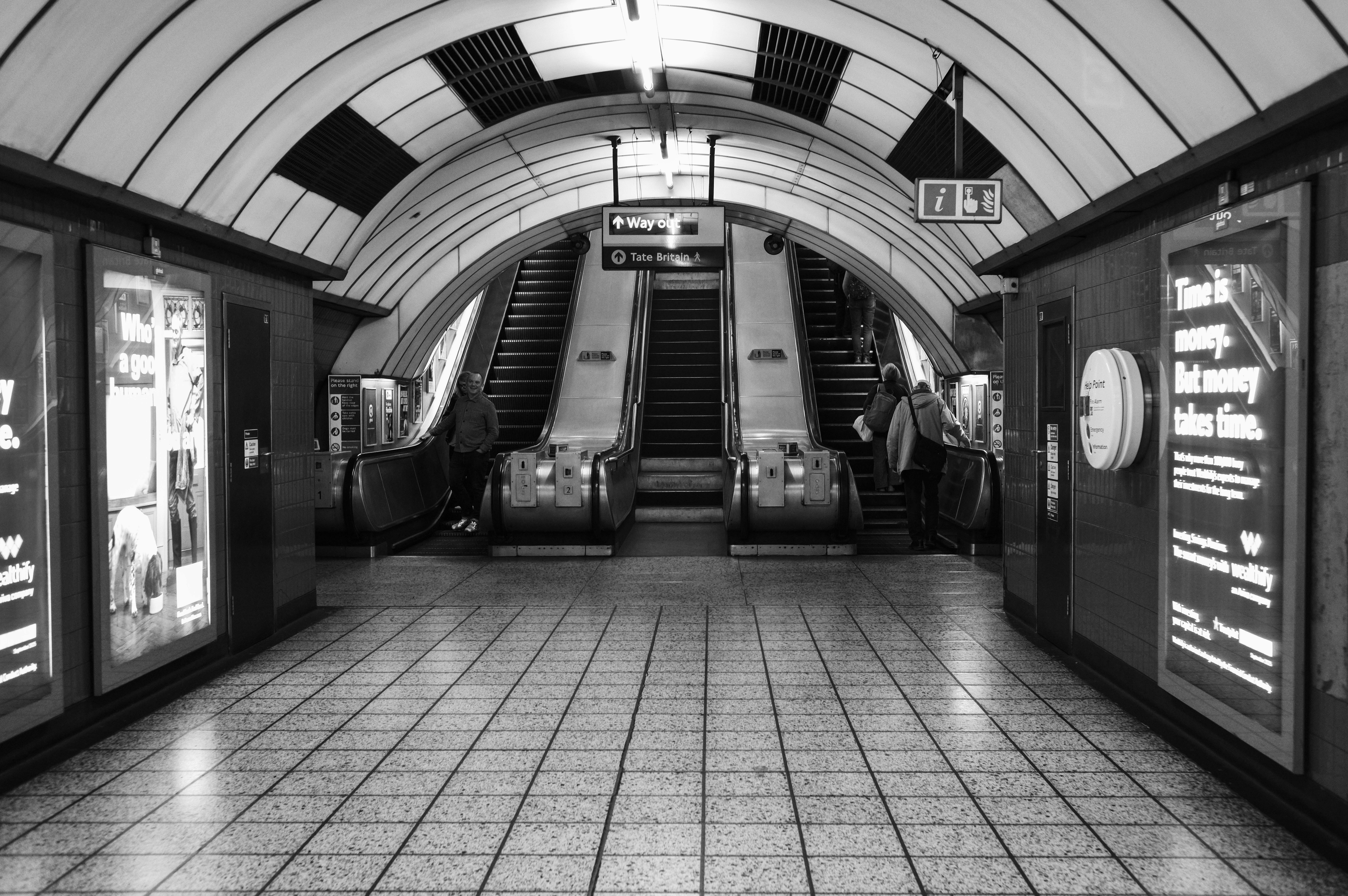 Escalators leading to ground level on the London Underground