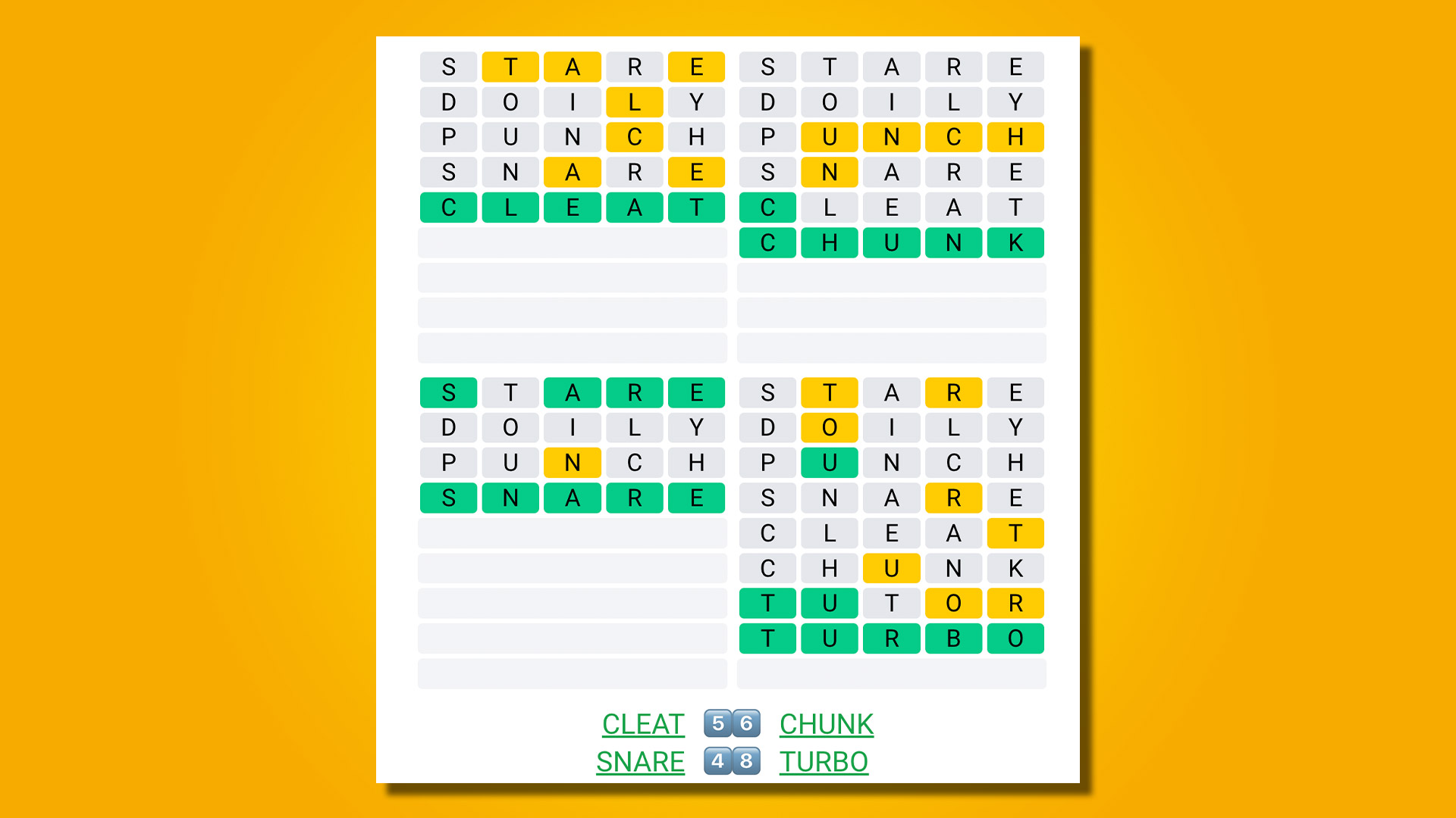 Quordle 388 answers on a yellow background