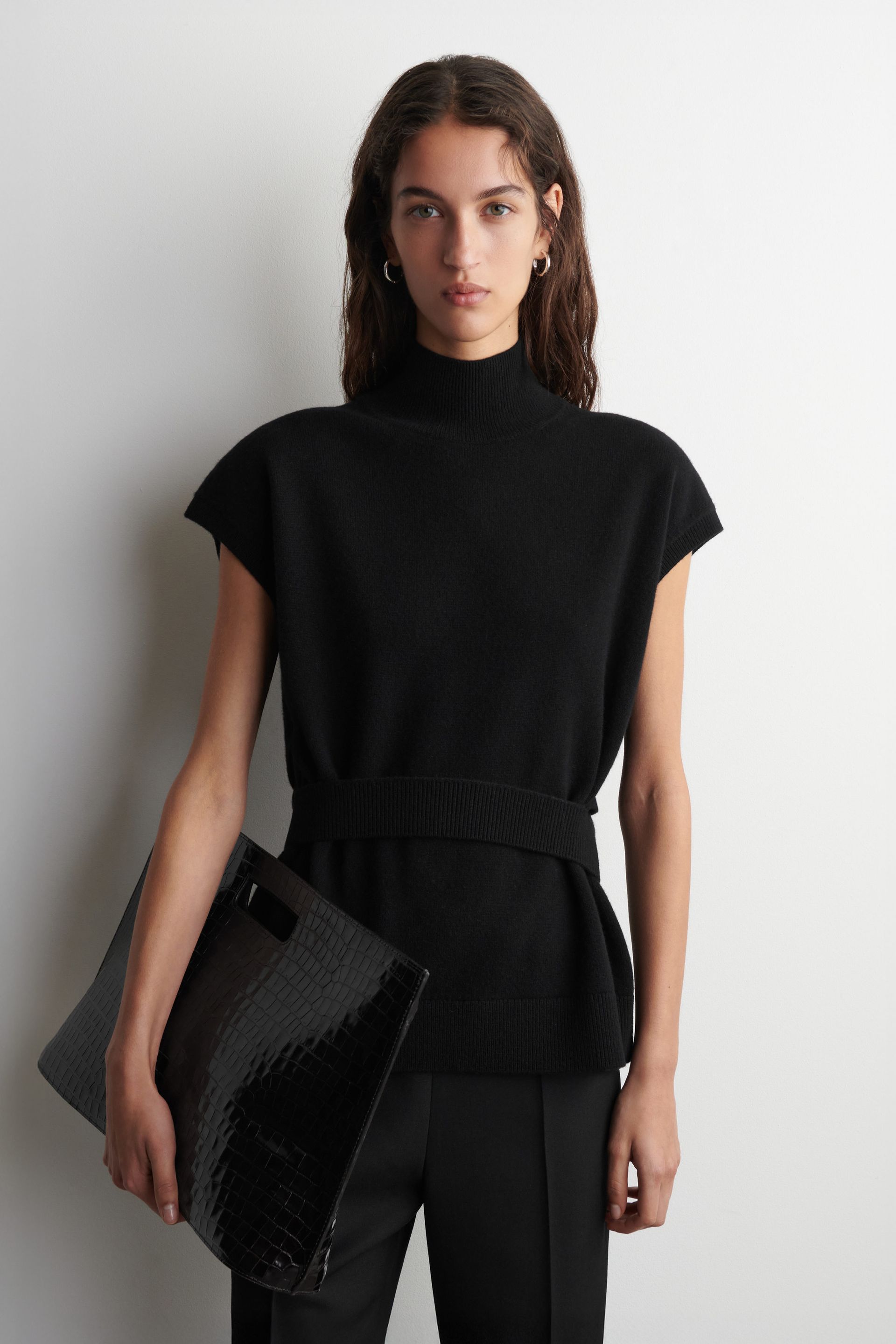 Belt-Detail Funnel-Neck Wool Vest