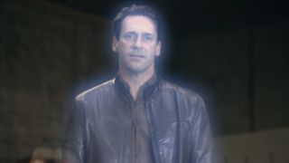 Jon Hamm as his ghost giving a judgmental glare on The Greatest Event in Television History