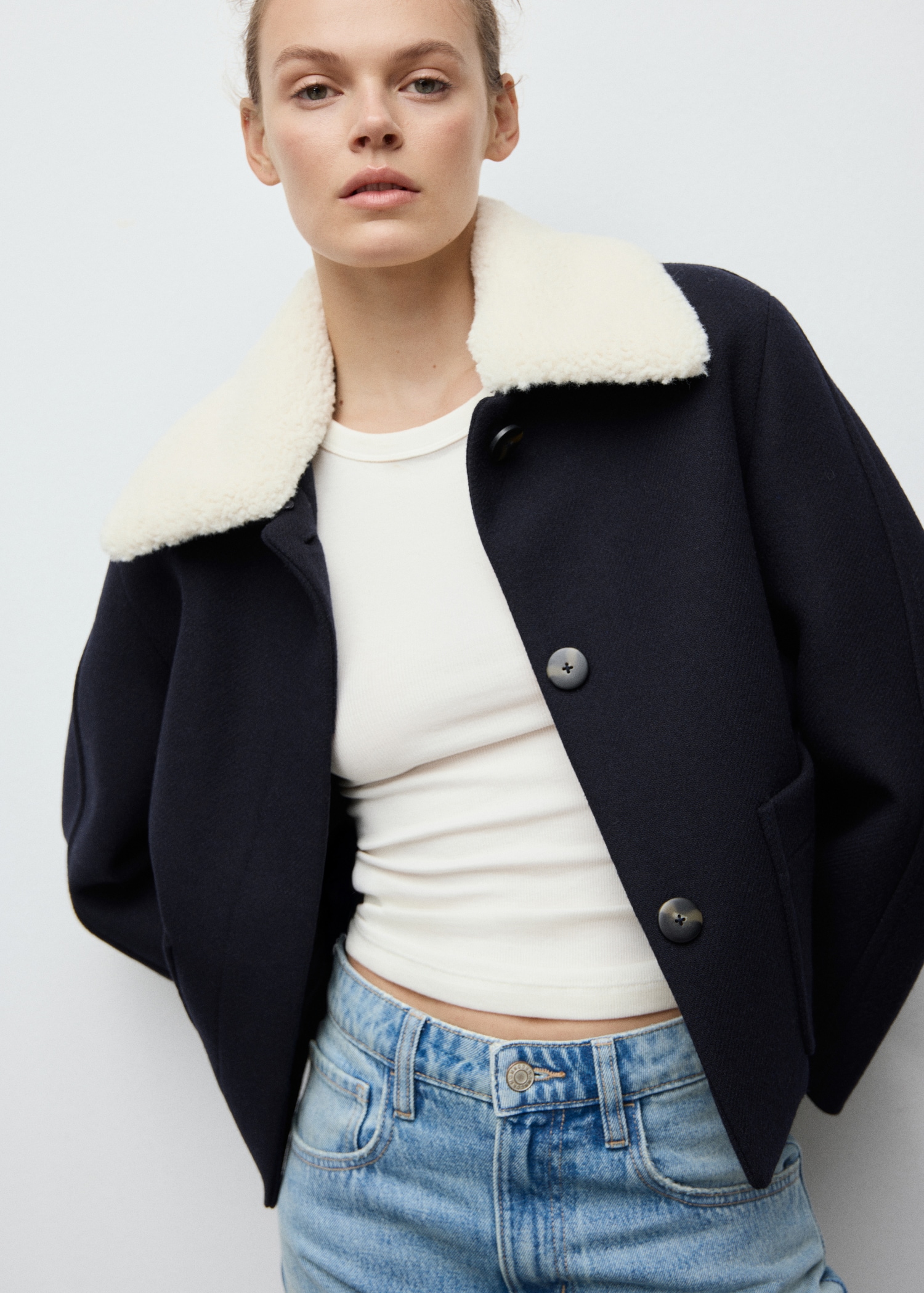 Wool-Blend Jacket With Shearling-Blend Collar - Women | Mango United Kingdom