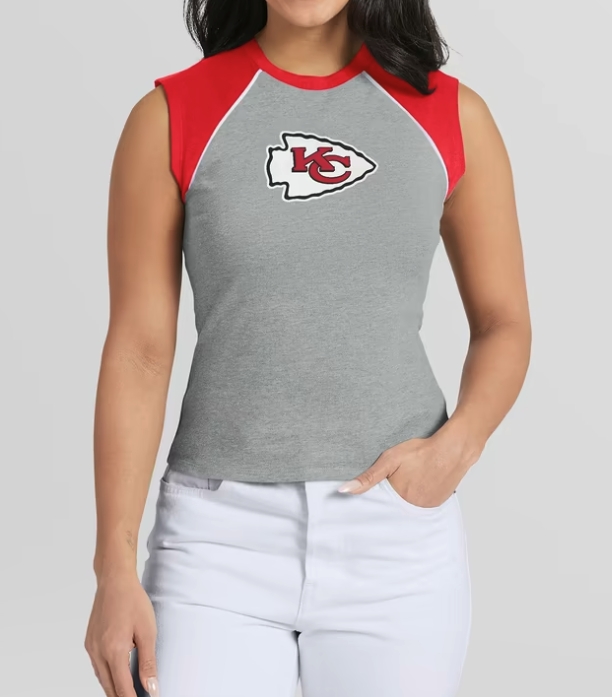 WEAR by Erin Andrews, Heather Gray Kansas City Chiefs Cropped Raglan Tank Top