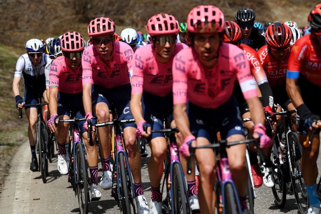 PIEVEDIBONO ITALY APRIL 22 Ruben Guerreiro of Portugal and Team EF Education Nippo during the 44th Tour of the Alps 2021 Stage 4 a 1686 to stage from Naturns to Valle del Chiese Pieve di Bono TourofTheAlps TouroftheAlps on April 22 2021 in Pieve di Bono Italy Photo by Tim de WaeleGetty Images