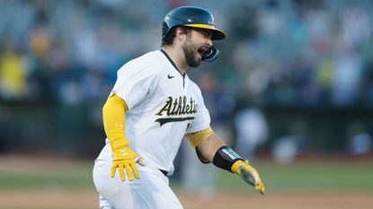 Shea Langeliers #23 of the Oakland Athletics at the Oakland Coliseum on September 2, 2024