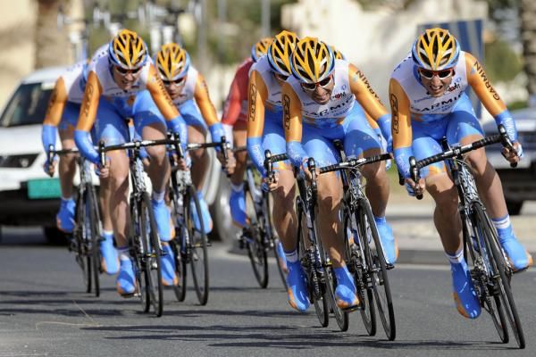 Garmin-Transitions grit their teeth during the team time trial in Qatar