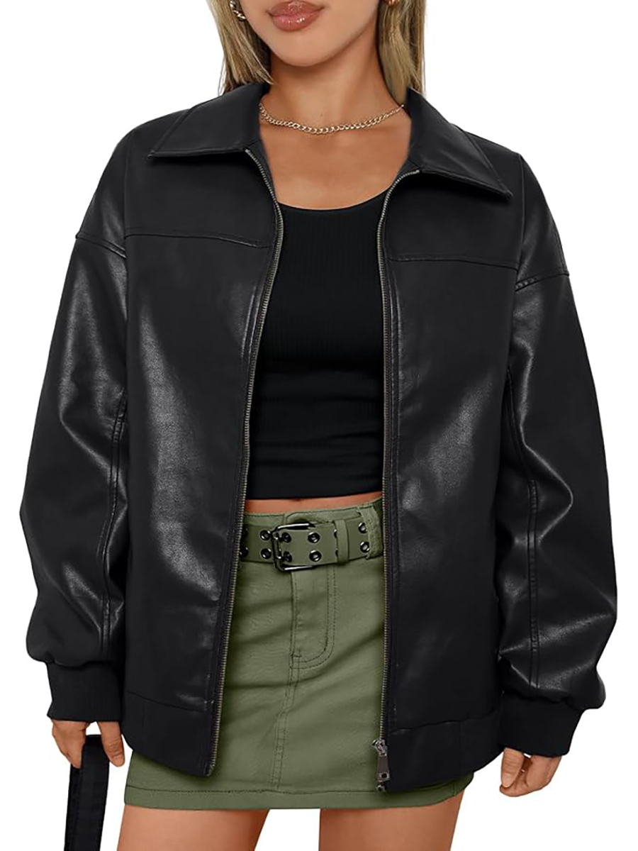 AUTOMET, Automet Womens Oversized Leather Jackets Zip Up Coats Faux Motorcycle Bomber Outfits Fall Trendy Fashion Winter Clothes 2025 Black S