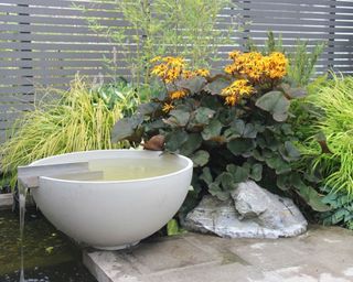 freestanding water bowl with metal scupper