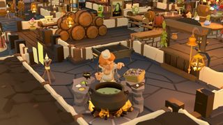 A chef dropping rats into a cauldron in Tavern Keeper