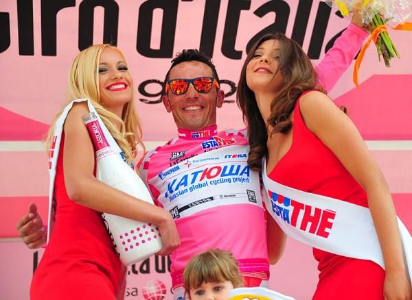 Joaquim Rodriguez (Katusha) on the podium in pink