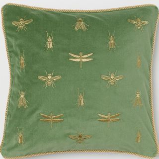 H&M Home sage green and gold embroidered cushion