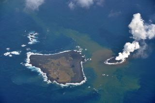 A new volcanic island, called Nishino-shima, emerged from the ocean on Nov. 20, 2013.