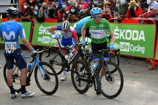 SABIANIGO SPAIN OCTOBER 24 Arrival Jose Joaquin Rojas Gil of Spain and Movistar Team David Gaudu of France and Team Groupama FDJ Daniel Martin of Ireland and Team Israel StartUp Nation Green Points Jersey Crash during the 75th Tour of Spain 2020 Stage 5 a 1844km Huesca to Sabinigo 835m lavuelta LaVuelta20 La Vuelta on October 24 2020 in Sabinigo Spain Photo by Justin SetterfieldGetty Images