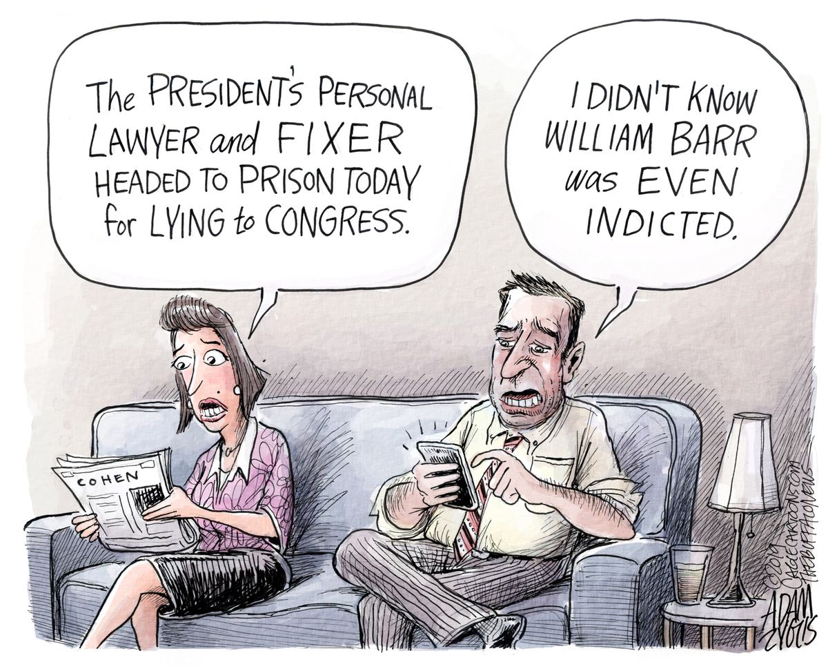 Political Cartoon U.S. Trump Barr Cohen goes to prison | The Week