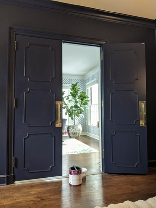 Painted double doors in blue