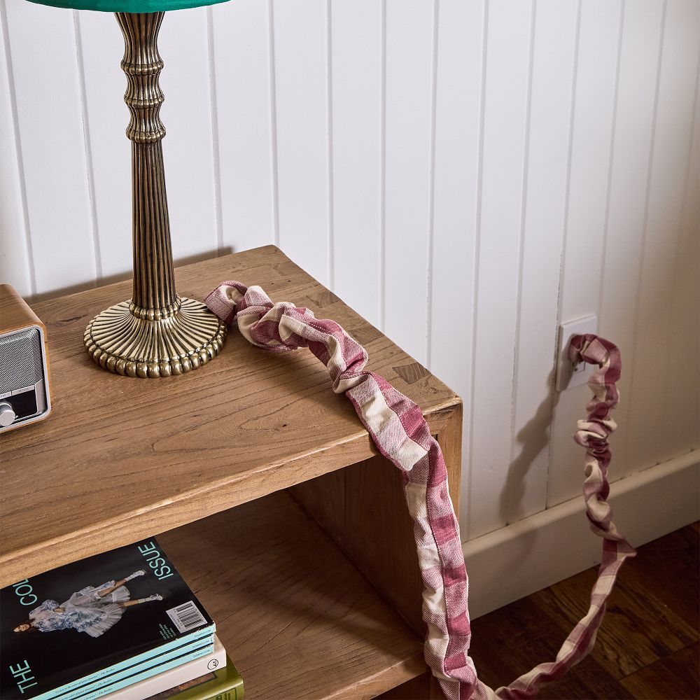 Raspberry Plaid Fabric Cord Cover