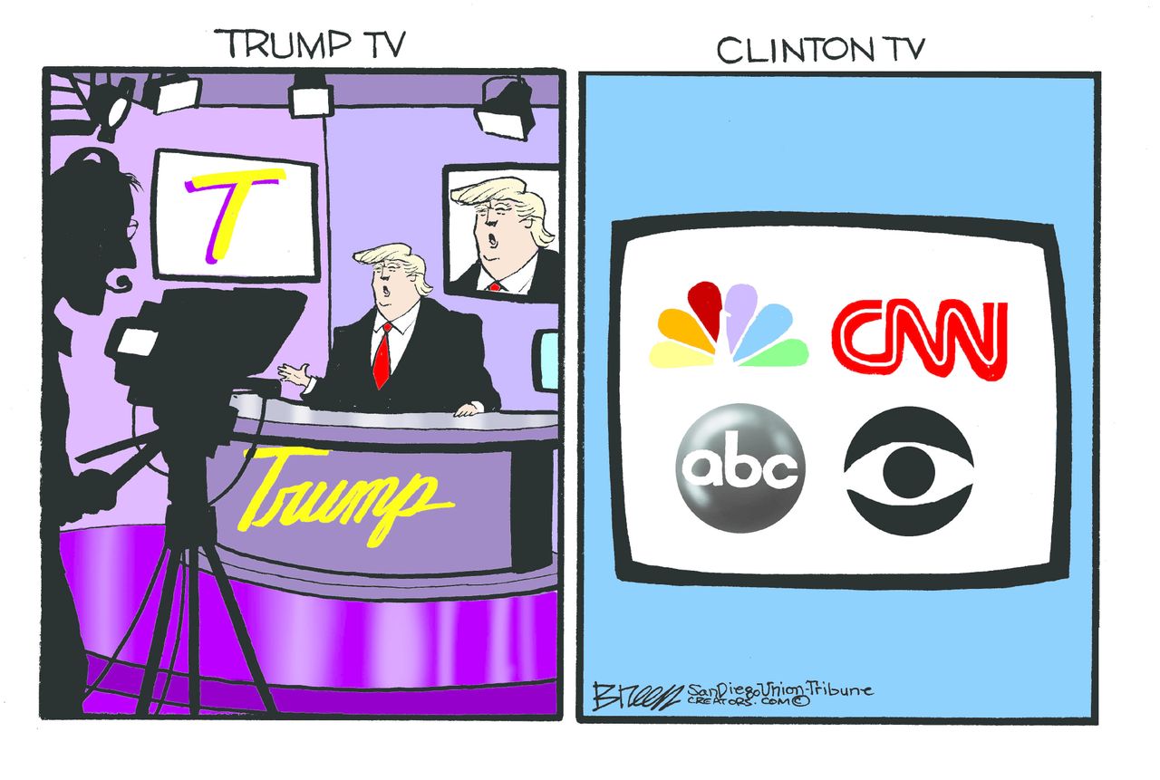 Political cartoon U.S. Trump vs. Clinton media coverage