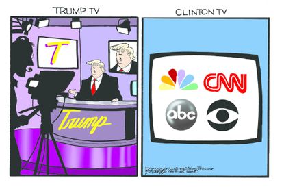 Political cartoon U.S. Trump vs. Clinton media coverage