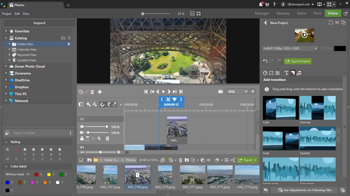 Zoner Studio during our testing process editing photos