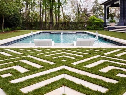 pool deck with grass pattern