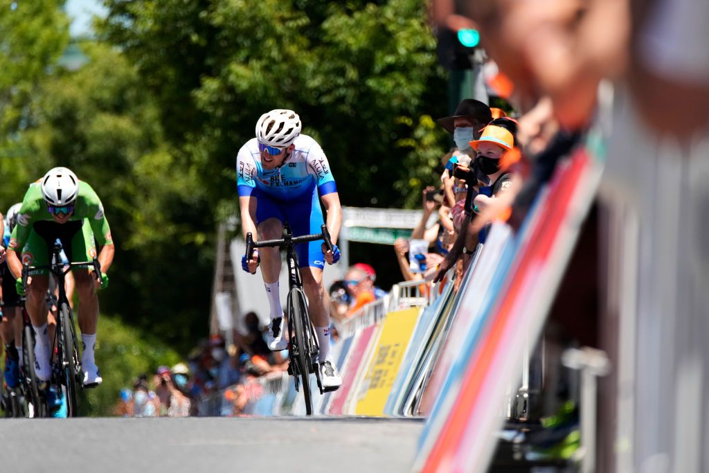 LOBETHAL AUSTRALIA JANUARY 27 Luke Durbridge of Australia and Team BikeexchangeJaycosprint at finish line during the 2nd Santos Festival Of Cycling 2022 Mens Elite Stage 1 a 1142km stage from Stirling to Lobethal TourDownUnder on January 27 2022 in Lobethal Australia Photo by Daniel KaliszGetty Images
