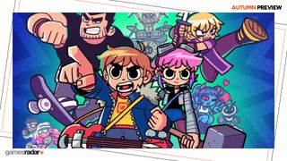 Key art for Scott Pilgrim EX, showing Lucas Lee, Scott, Ramona Flowers, and Roxie Richter.