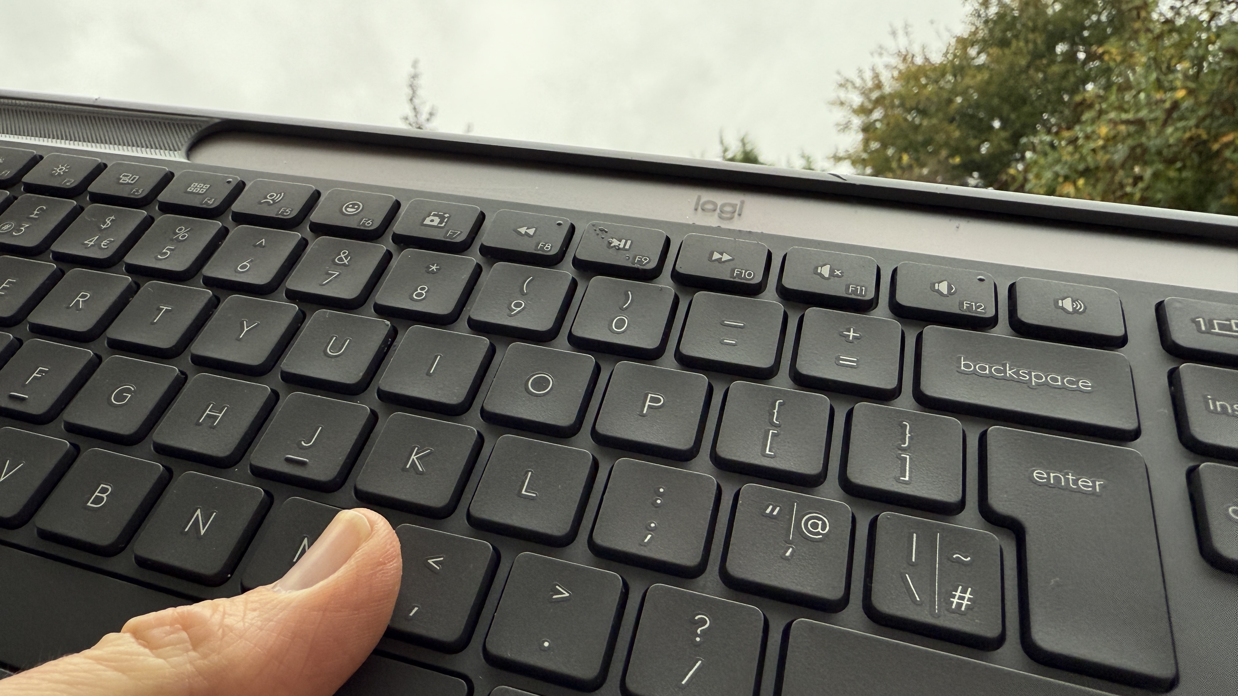 The Logitech Slim Solar+ on a very cloudy day in Britain.