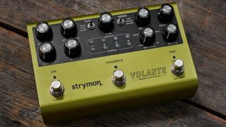 Strymon Volante delay pedal on a wooden floor