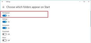Start menu settings enable File Explorer
