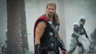 Chris Hemsworth's Thor surrounded by HYDRA soldiers in Avengers: Age of Ultron