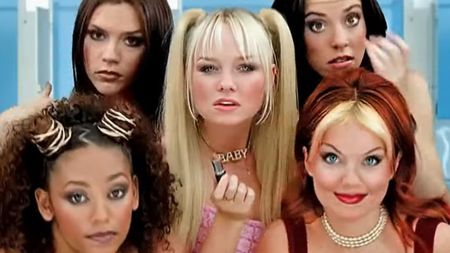 All Five Spice Girls staring into the camera in Spice World