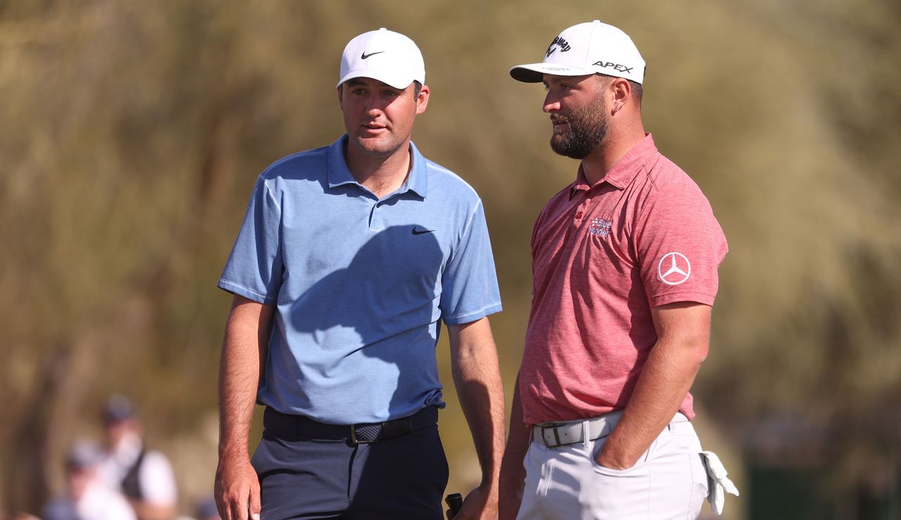 Scheffler and Rahm chat at the Waste Management Phoenix Open