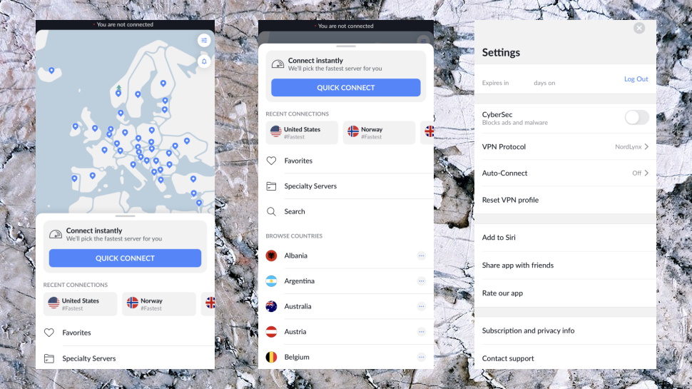 NordVPN iOS interface