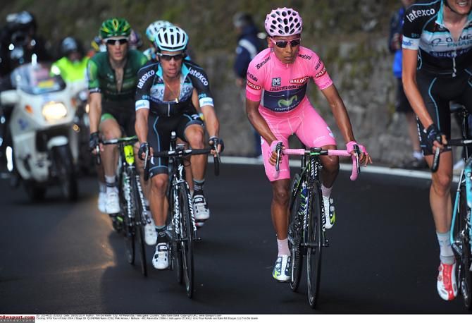 Nairo Quintana (Movistar) leads the way during Stage 18