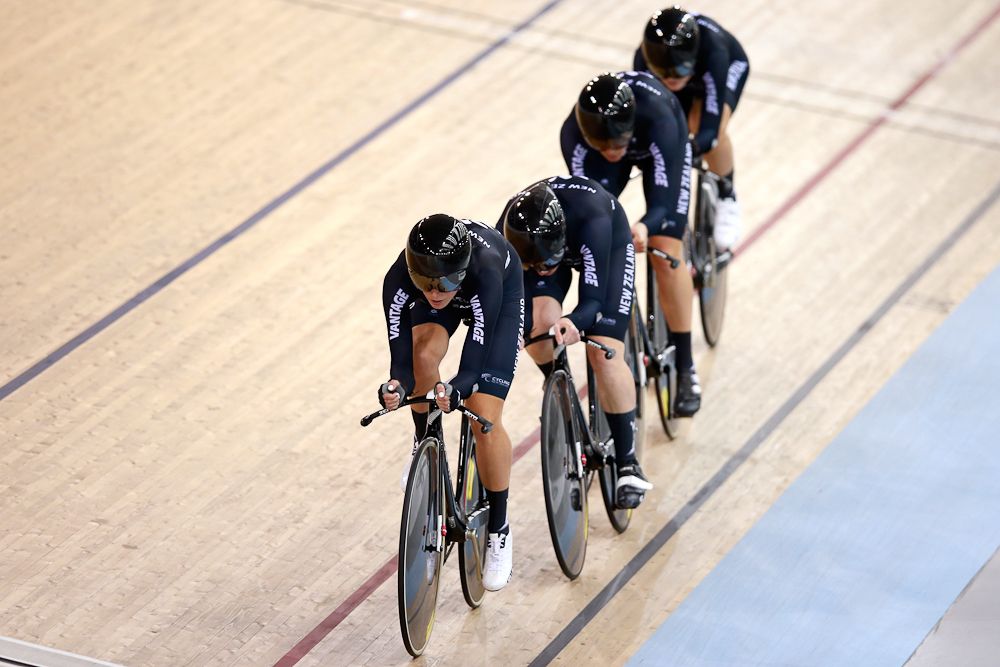Rushlee Bushanan, Lauren Ellis, Jaime Nielsen and Georgia Williams of New Zealand compete in the Womens Team Pursuit