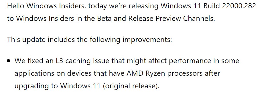 Ryzen patch notes for Windows 11 Insider Build