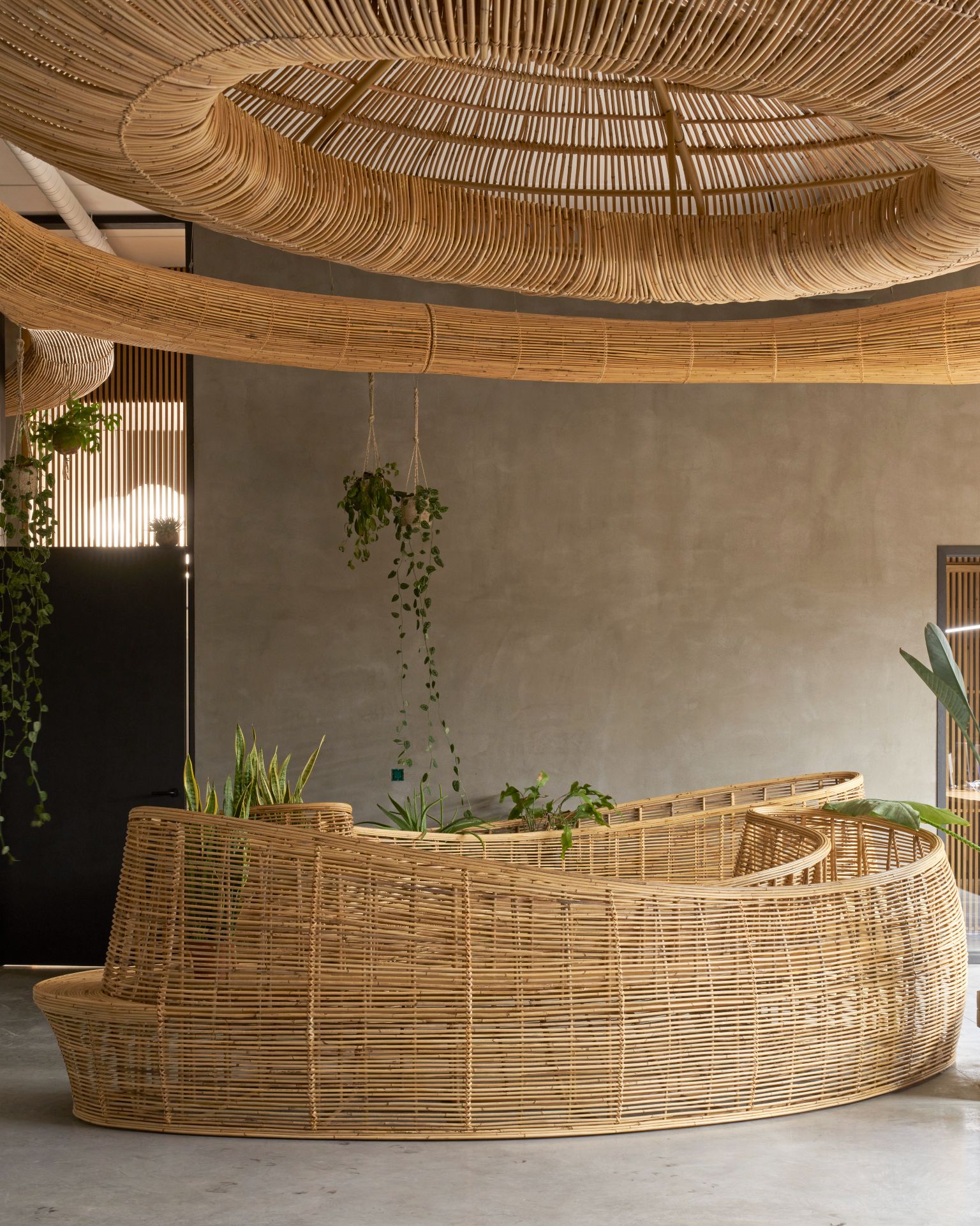 Rattan structure in belgium factory building