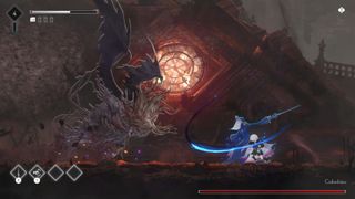 The image shows the player’s character summoning a Homunculi spirit to attack a boss.