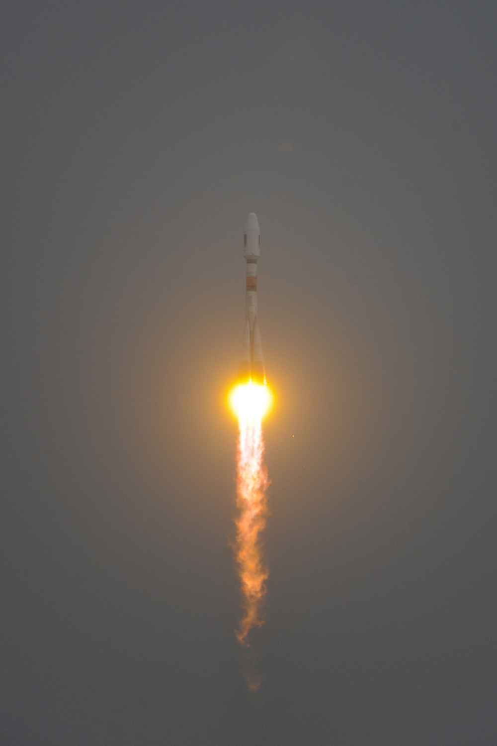 Soyuz lifts off for the first time from Europe’s Spaceport in French Guiana carrying the first two Galileo In-Orbit Validation satellites, on October 21, 2011.