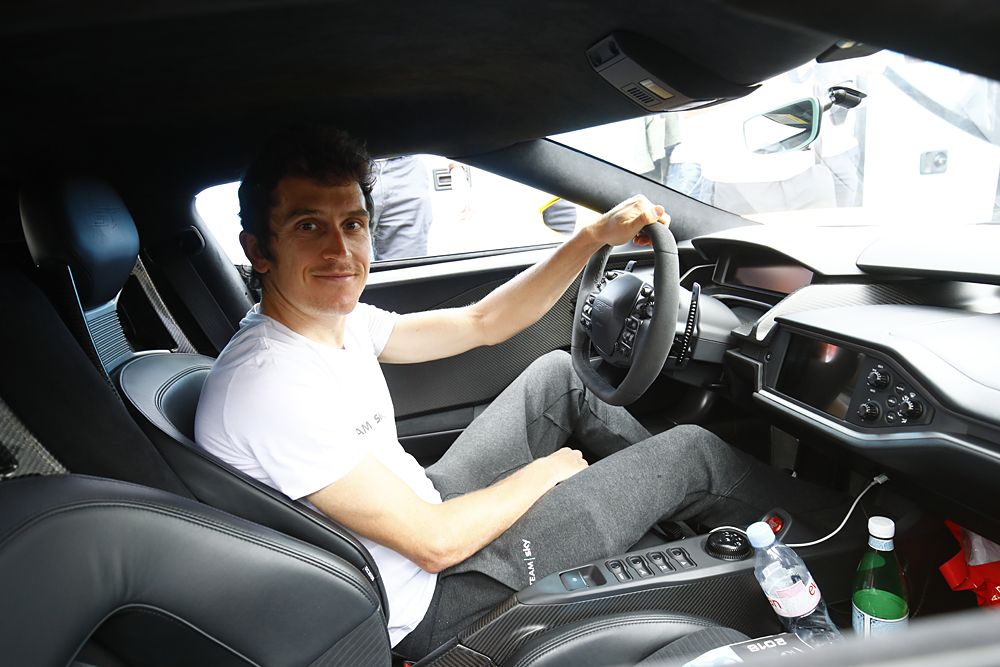 Geraint Thomas (Team Sky) sits in the Ford GT at the start of stage 21 at the Tour de France